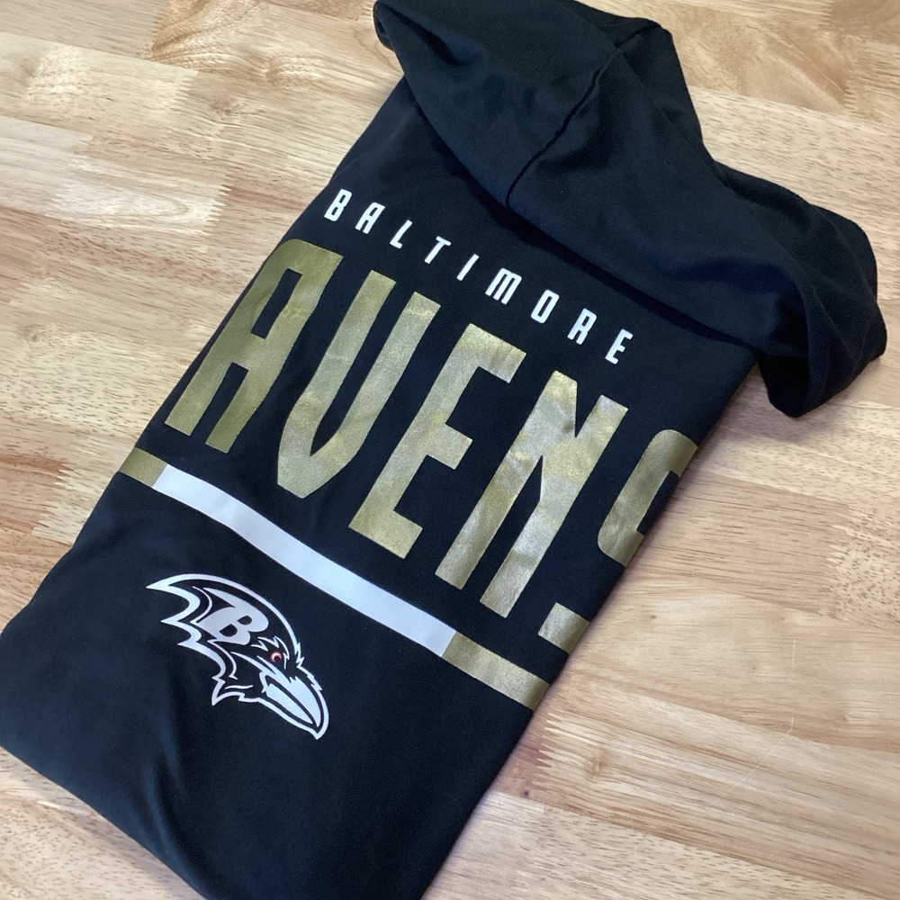 Men's  NFL Baltimore Ravens Long Sleeved‎ Hooded Tee XL Black